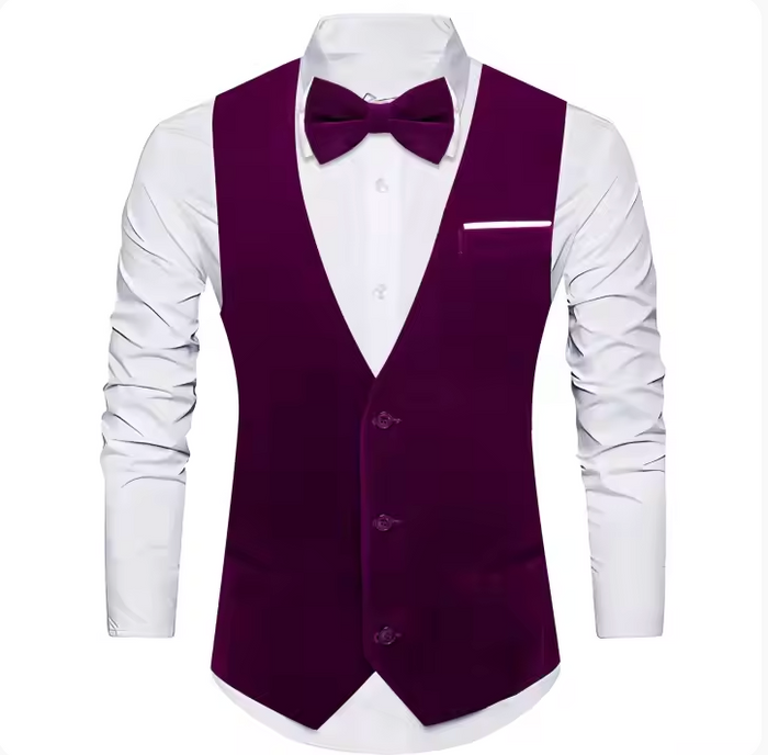 Purple Solid Silk Vest Bowtie Pocket Square Cufflinks Set- BW-MJ-0053