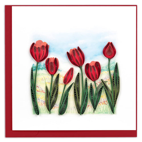 Quilled Red Tulip Field Card