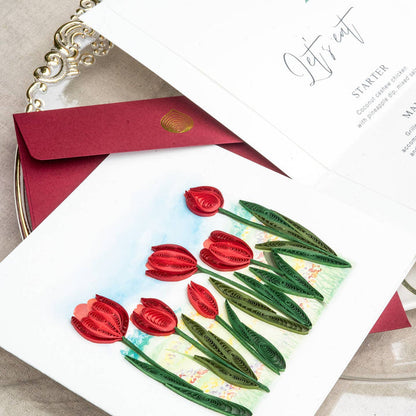 Quilled Red Tulip Field Card