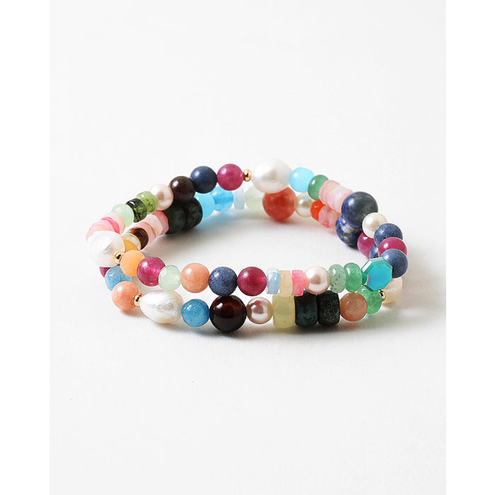 Rainbow Beaded Pearl Double Stacked Bracelet