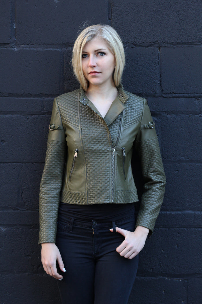 Rayna Basket Weave Leather Jacket
