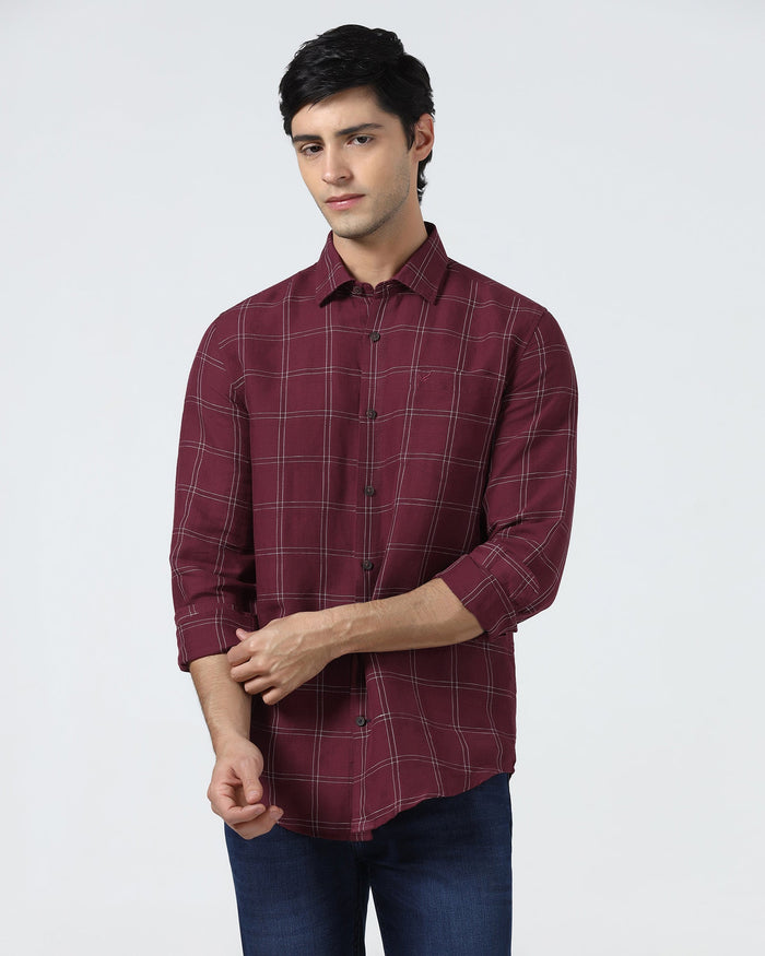Red Linen Check Shirt - Moben