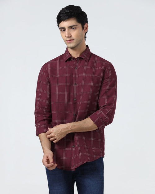 Red Linen Check Shirt - Moben