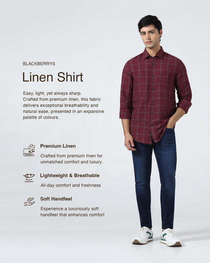 Red Linen Check Shirt - Moben