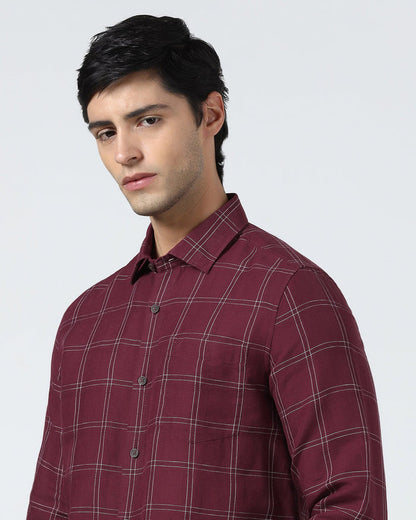 Red Linen Check Shirt - Moben