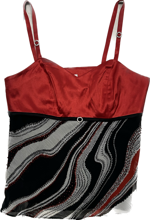 Red Patterned 00's Top