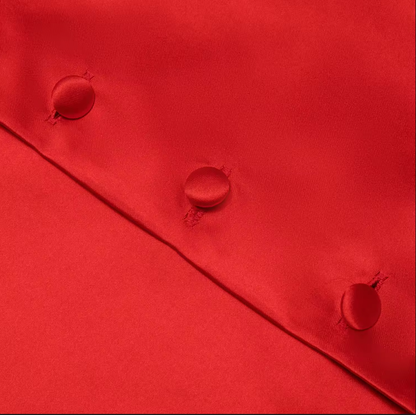 Red Solid Silk Waistcoat vest Tie Handkerchief Cufflink Set - MJ3514