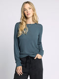 relaxed fit long sleeve top in a blue green