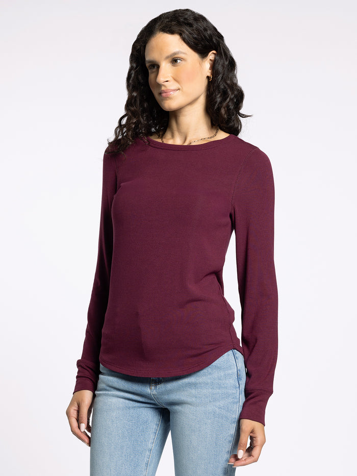 relaxed fit long sleeve tee in maroon