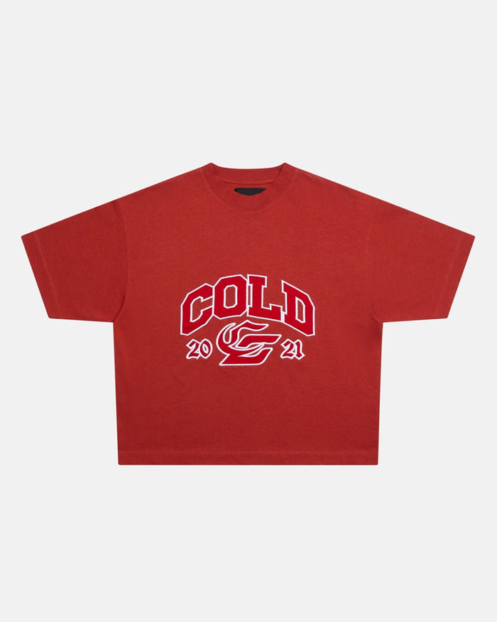 RELENTLESS TEE BURGUNDY - burgundy graphic print tee, front view - Cold Culture