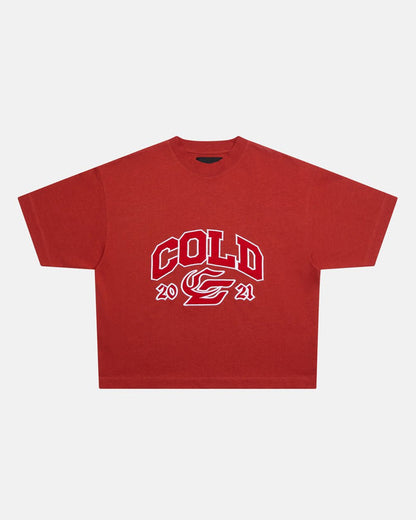 RELENTLESS TEE BURGUNDY - burgundy graphic print tee, front view - Cold Culture