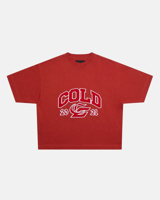 RELENTLESS TEE BURGUNDY - burgundy graphic print tee, front view - Cold Culture