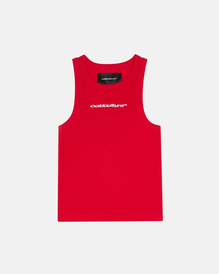 RIB TANK TOP RED - red ribbed tank top, front view - Cold Culture