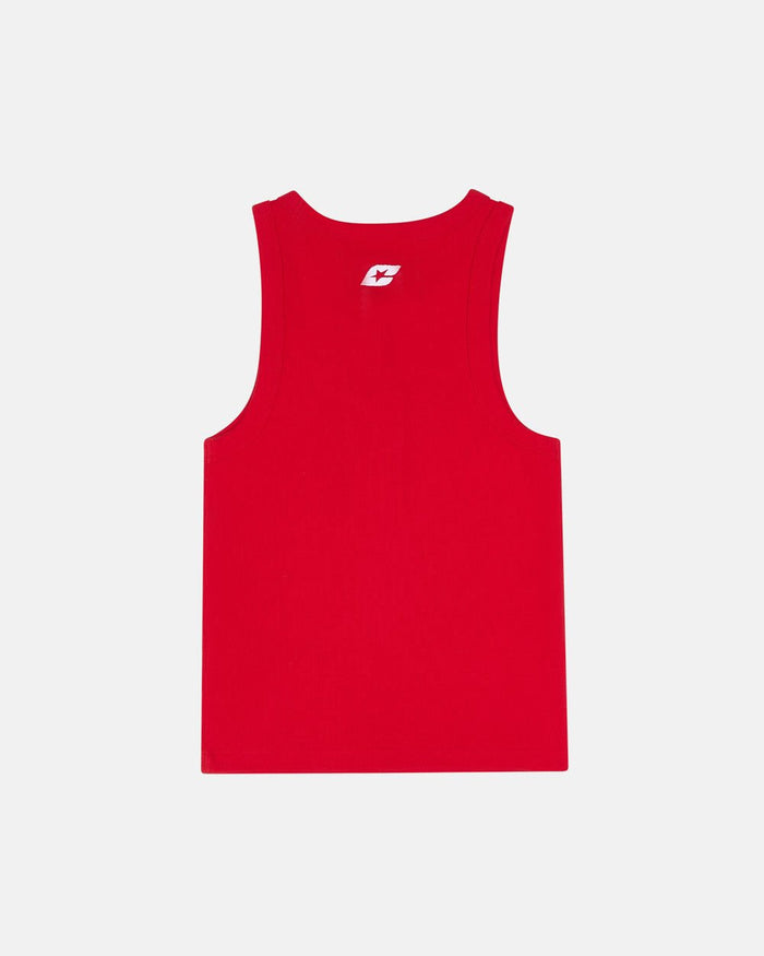 RIB TANK TOP RED - red ribbed tank top, back view - Cold Culture