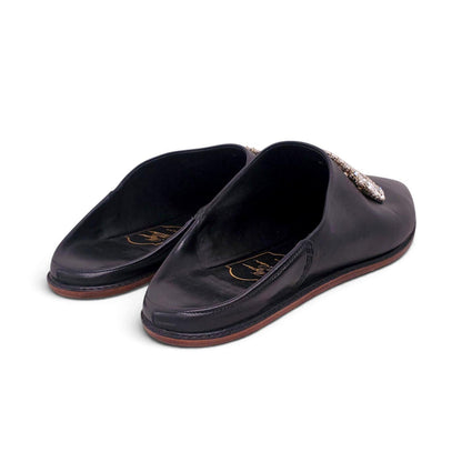 ROGER VIVIER BLACK LEATHER CRYSTAL MULES - SIZE 39