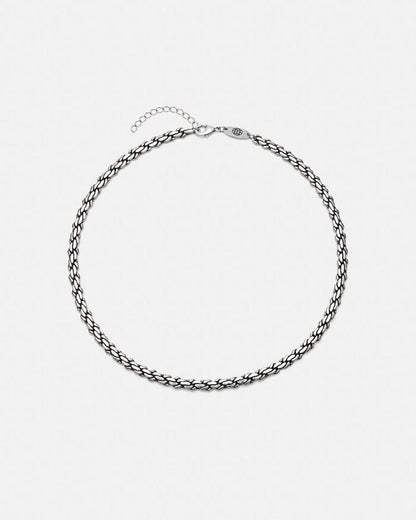 ROLLED NECKLACE - silver chain necklace, flat lay - Cold Culture