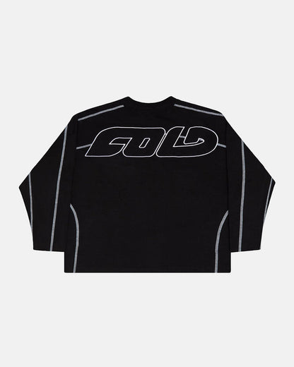 ROLLER LONGSLEEVE TEE BLACK - black oversized longsleeve tee, back view - Cold Culture