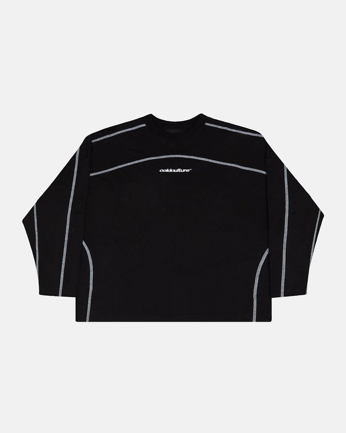 ROLLER LONGSLEEVE TEE BLACK - black oversized longsleeve tee, front view - Cold Culture