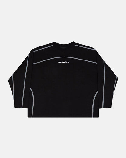 ROLLER LONGSLEEVE TEE BLACK - black oversized longsleeve tee, front view - Cold Culture