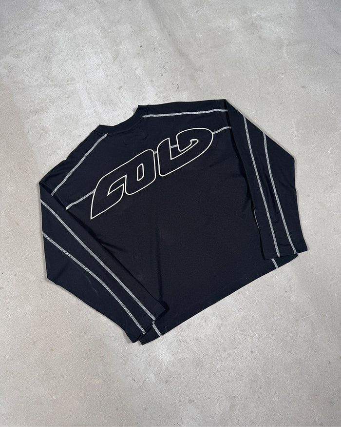 ROLLER LONGSLEEVE TEE BLACK - black oversized longsleeve tee, flat lay - Cold Culture