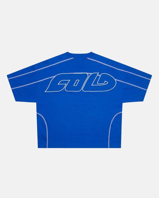 ROLLER TEE BLUE - blue oversized tee, back view - Cold Culture
