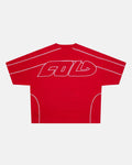 ROLLER TEE RED - red oversized tee, back view - Cold Culture