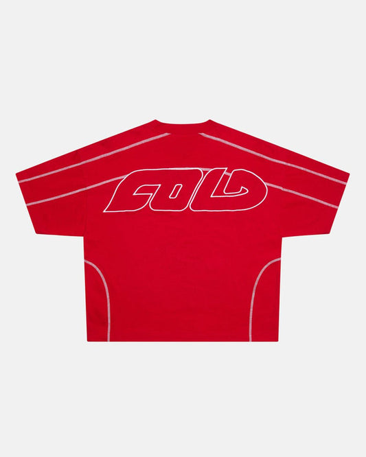 ROLLER TEE RED - red oversized tee, back view - Cold Culture