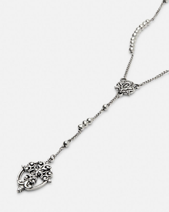 ROSARY NECKLACE - silver rosary necklace, detail close-up - Cold Culture