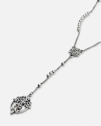 ROSARY NECKLACE - silver rosary necklace, detail close-up - Cold Culture