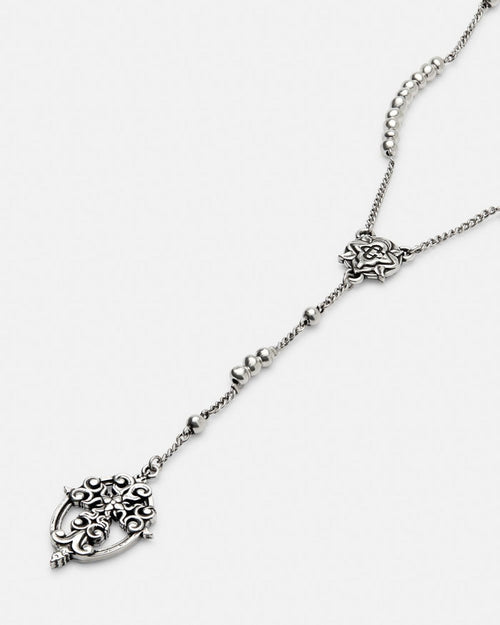 ROSARY NECKLACE - silver rosary necklace, detail close-up - Cold Culture