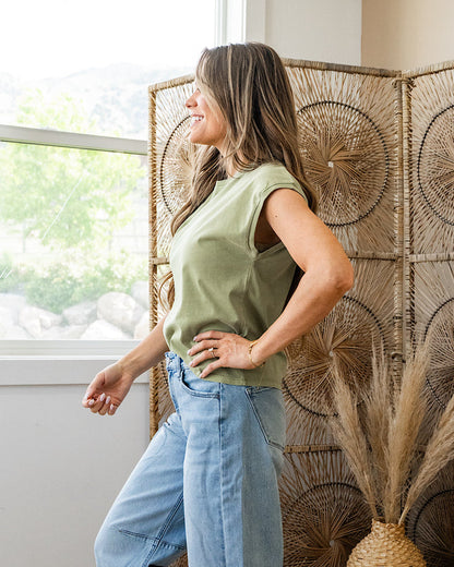 Rose Cap Sleeve Top - Grass FINAL SALE Be Cool