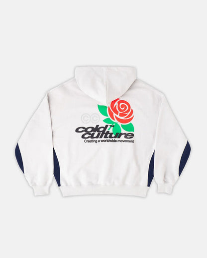 ROSE HOODIE PEARL GREY - pearl grey graphic print hoodie, back view - Cold Culture