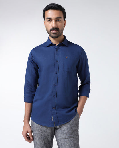 Royal Blue Linen Solid Shirt - Cleo
