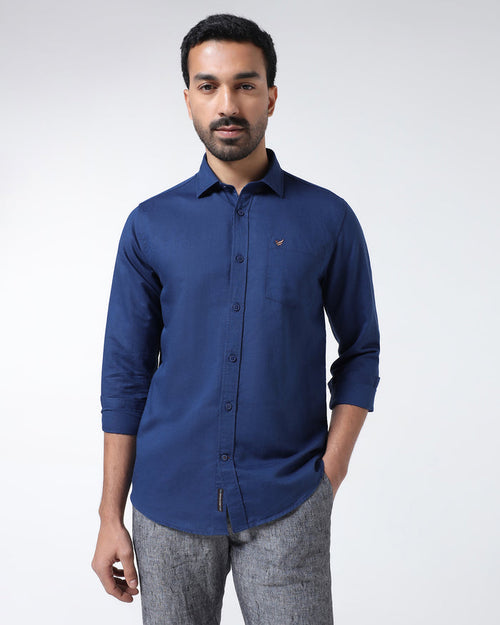Royal Blue Linen Solid Shirt - Cleo