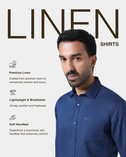 Royal Blue Linen Solid Shirt - Cleo