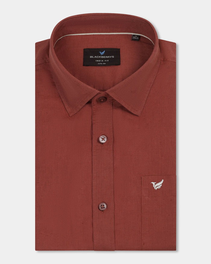 Rust Linen Solid Shirt - Cleo