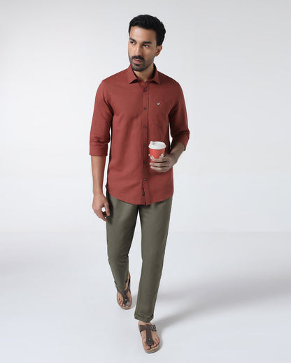 Rust Linen Solid Shirt - Cleo