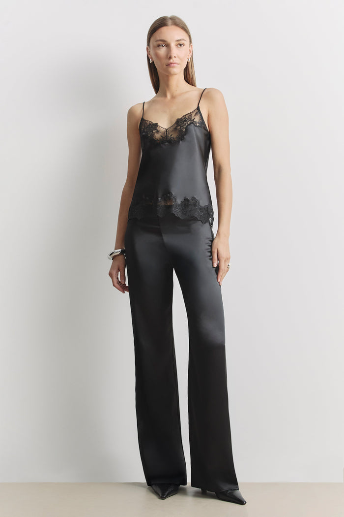 Satin Lace Detail Camisole - Black