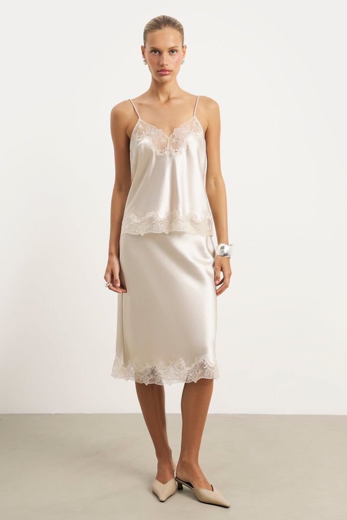 Satin Lace Detail Camisole - Champagne
