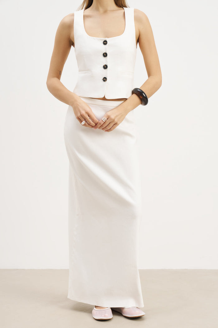 Scoop Neck Linen Waistcoat - White
