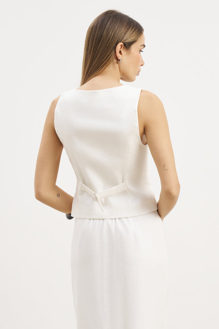 Scoop Neck Linen Waistcoat - White