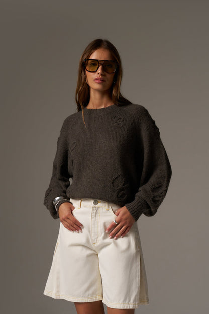 SCRIPT APPLIQUE OVERSIZED JUMPER - COCOA
