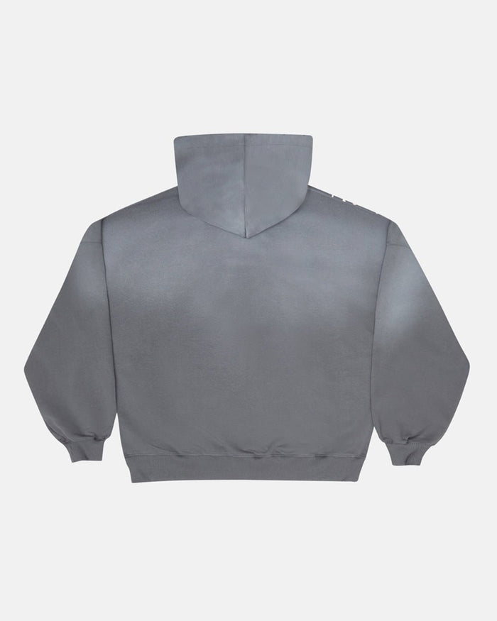 SCRIPT HOODIE ANTRACITE GREY - grey script print hoodie, back view - Cold Culture