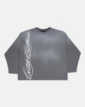 SCRIPT LONGSLEEVE TEE ANTRACITE GREY - dark grey script print longsleeve tee, front view - Cold Culture