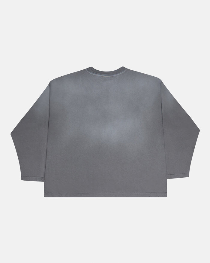 SCRIPT LONGSLEEVE TEE ANTRACITE GREY - dark grey script print longsleeve tee, back view - Cold Culture