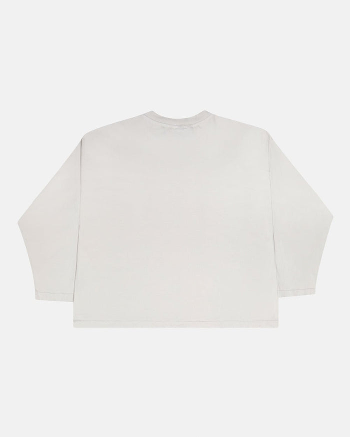 SCRIPT LONGSLEEVE TEE LIGHT GREY - light grey script print longsleeve tee, back view - Cold Culture