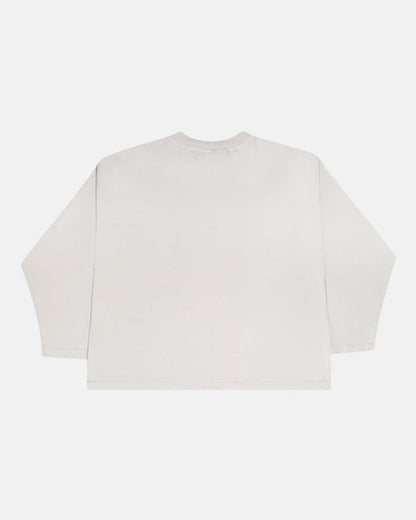 SCRIPT LONGSLEEVE TEE LIGHT GREY - light grey script print longsleeve tee, back view - Cold Culture