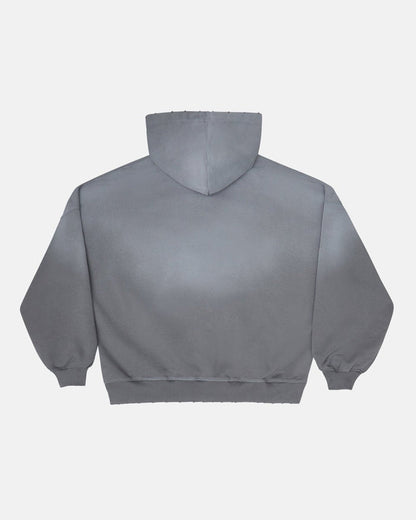 SCRIPT ZIP HOODIE ANTRACITE GREY - dark grey script print zip hoodie, back view - Cold Culture