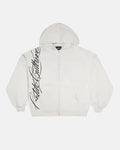 SCRIPT ZIP HOODIE LIGHT GREY - light grey script print zip hoodie, front view - Cold Culture