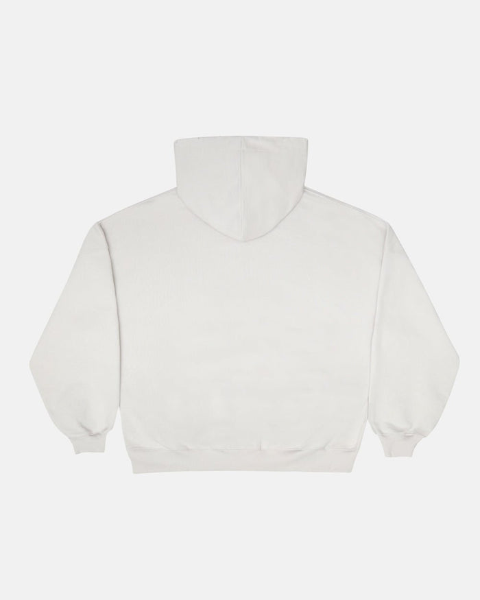 SCRIPT ZIP HOODIE LIGHT GREY - light grey script print zip hoodie, back view - Cold Culture